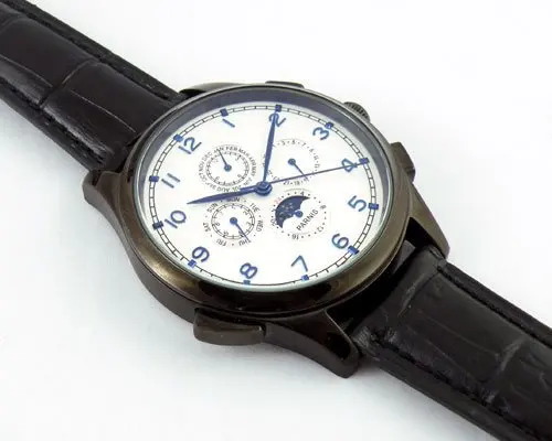 Parnis White Globe Dial Blue Sapphire Number Black Case Moon Phase Automatic Mens Womens Watches | Наручные часы