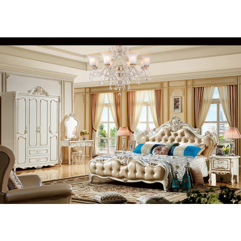 Роскошная итальянская новейшая модель антикварная кожаная кровать украшение