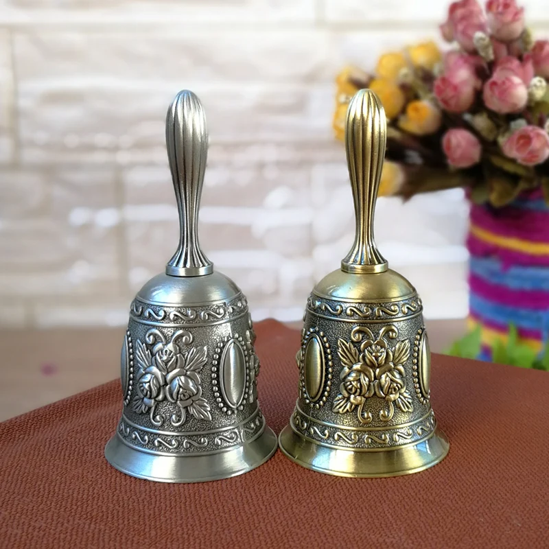 Европейский Винтажный ручной Колокольчик с розами резной оловянный/бронзовый