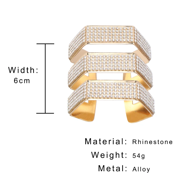DANZE New Arrivals Wide Big Metal Gold Silver Full Crystal Open Bracelets Bangles for Women Female Party Shiny Jewelry | Украшения и