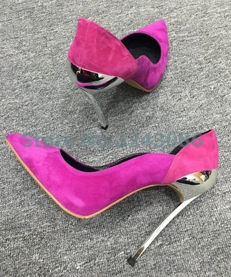 Замшевые туфли на тонком высоком каблуке с острым носком модные женские лодочки