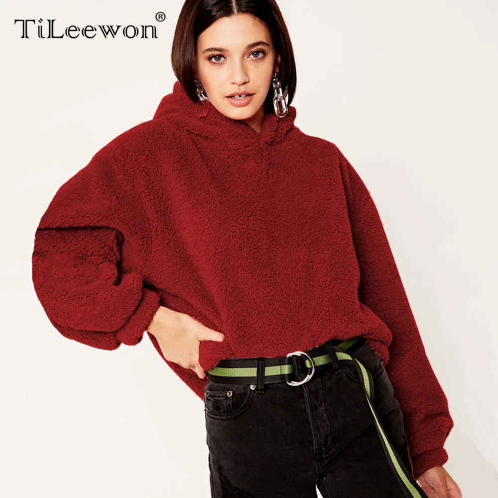 

Tliewon 2019 Autumn Winter Faux Fur Fluffy Hoodie Casual Women Hoodies Sweatshirts Long Sleeve Women Turtleneck Hoodies Pullover