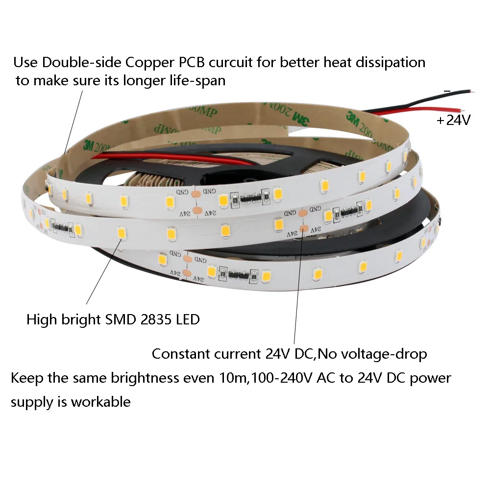 Светодиодная лента постоянного тока 10 м 24 В DC SMD 2835 декоративная гибкая e Light