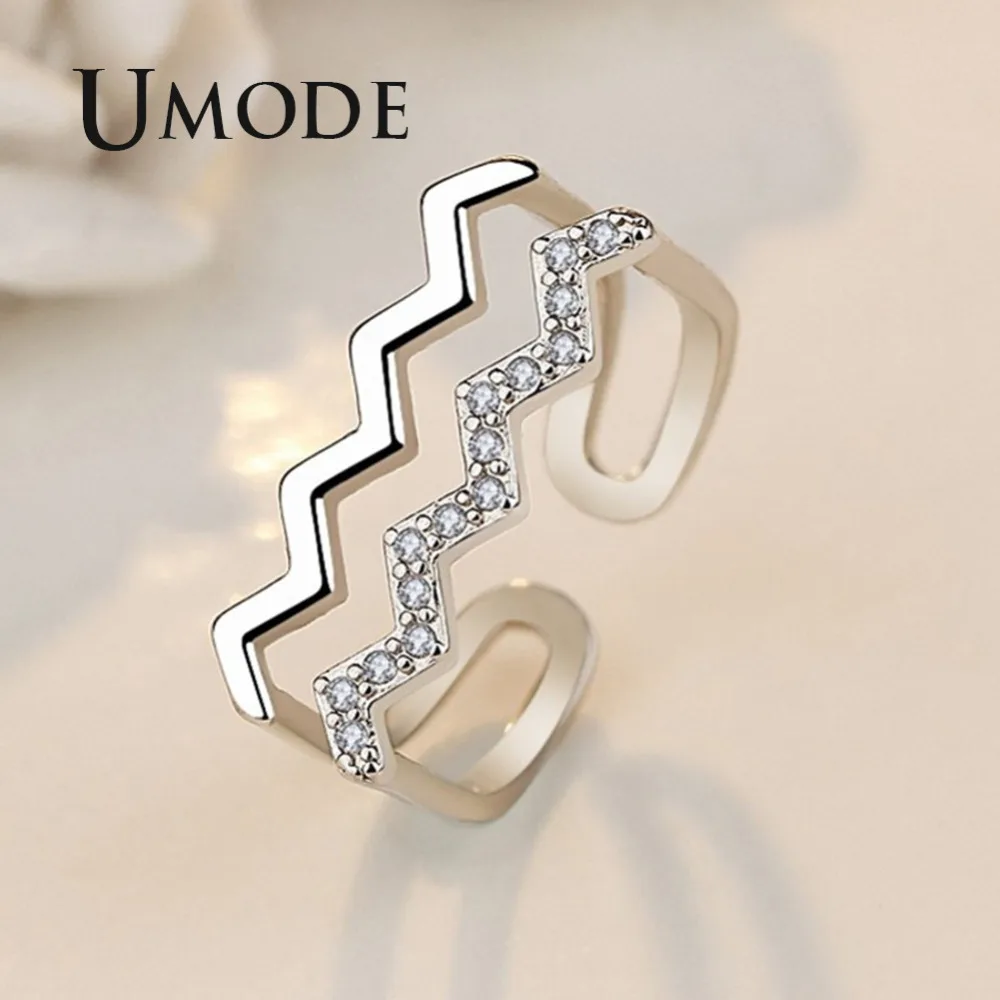 UMODE модное волнистое открытое Манжетное кольцо для женщин циркониевое обходное