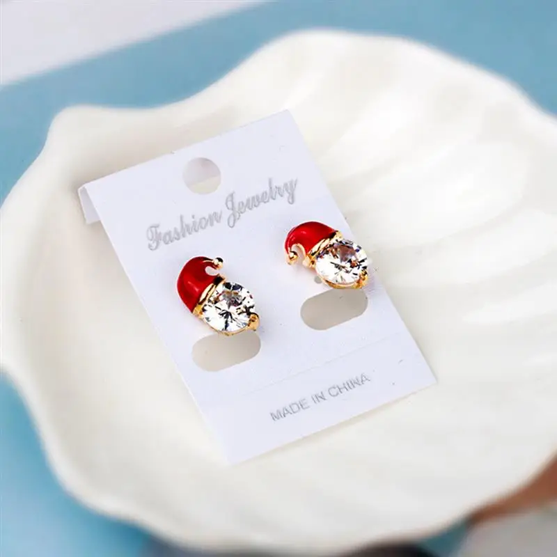 Gift Trendy Christmas Santa Claus Hat Dangle Ear Stud Alloy Crystal Earrings for Women Girls X1009 | Дом и сад