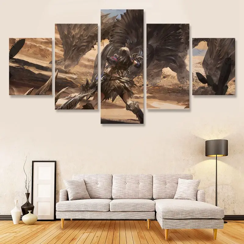 

Monster Hunter World Wall Art Painting 5 Pcs Wall Decor Modern Print Poster Art Paintings Living Room Home Decoration