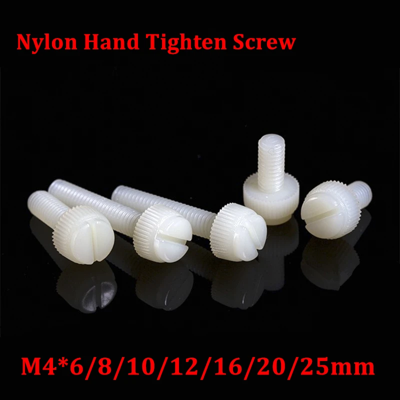 

100pcs M4 Nylon hand tighten Screw Plastic Knurled screws slotted antirust insulation Screw Bolts M4*6/8/10/12/16/20/25/30mm