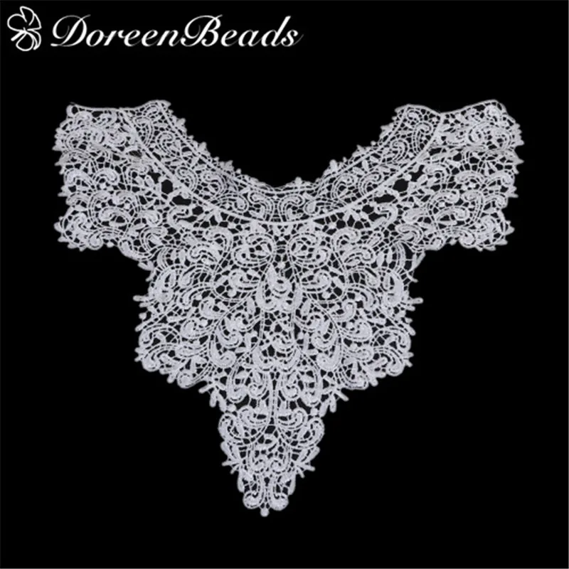 Doreenbeads белый Вышивка цветы Кружево декольте Ткань DIY воротник S Для Свадебное