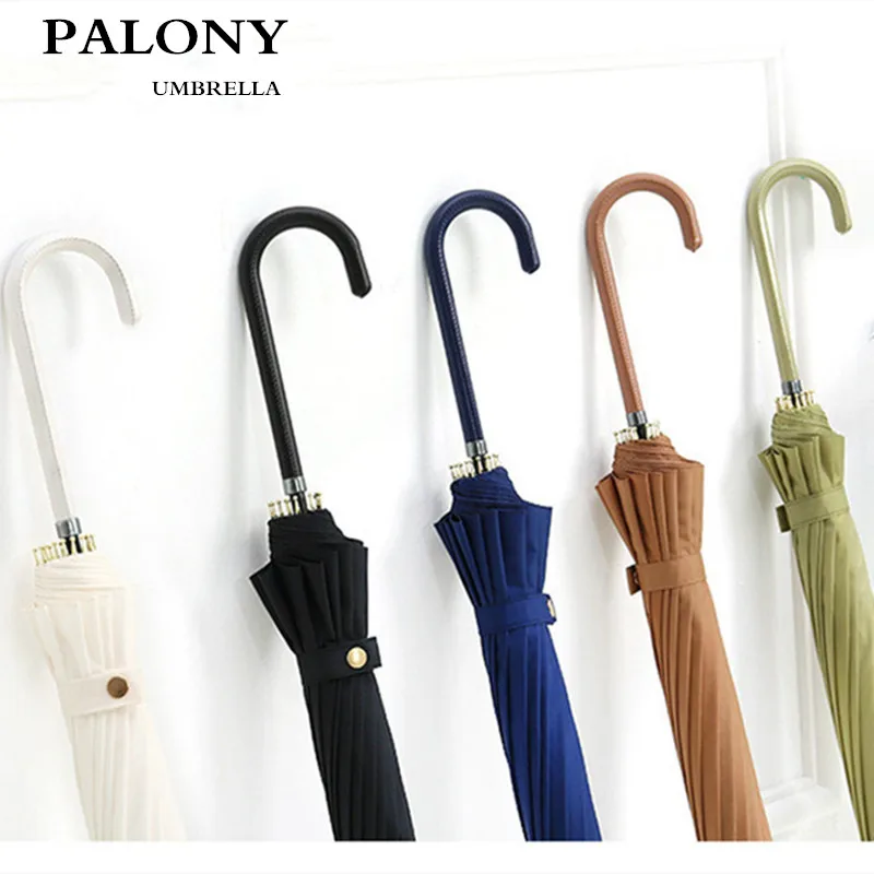 

PALONY 16 Bone Large Simple Umbrella Long Handlefemale Small Fresh Automatic Double Layer Windproof Umbrellas
