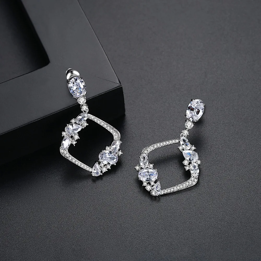LUOTEEMI Elegant Square Hollowed Drop Earrings for Women Wedding Party Paved AAA CZ Fashion Jewelry Aretes Christmas Gift | Украшения и
