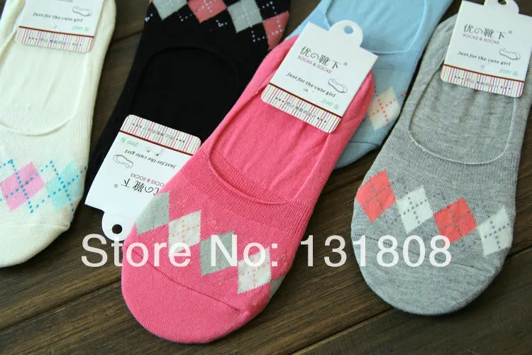 Women`s Diamond No Show Cotton Socks Low Cut Ankle Invisible Sock Women Elite Stealth Sox Slippers 5 Color Mix 10pairs/Lot 1425 | Женская