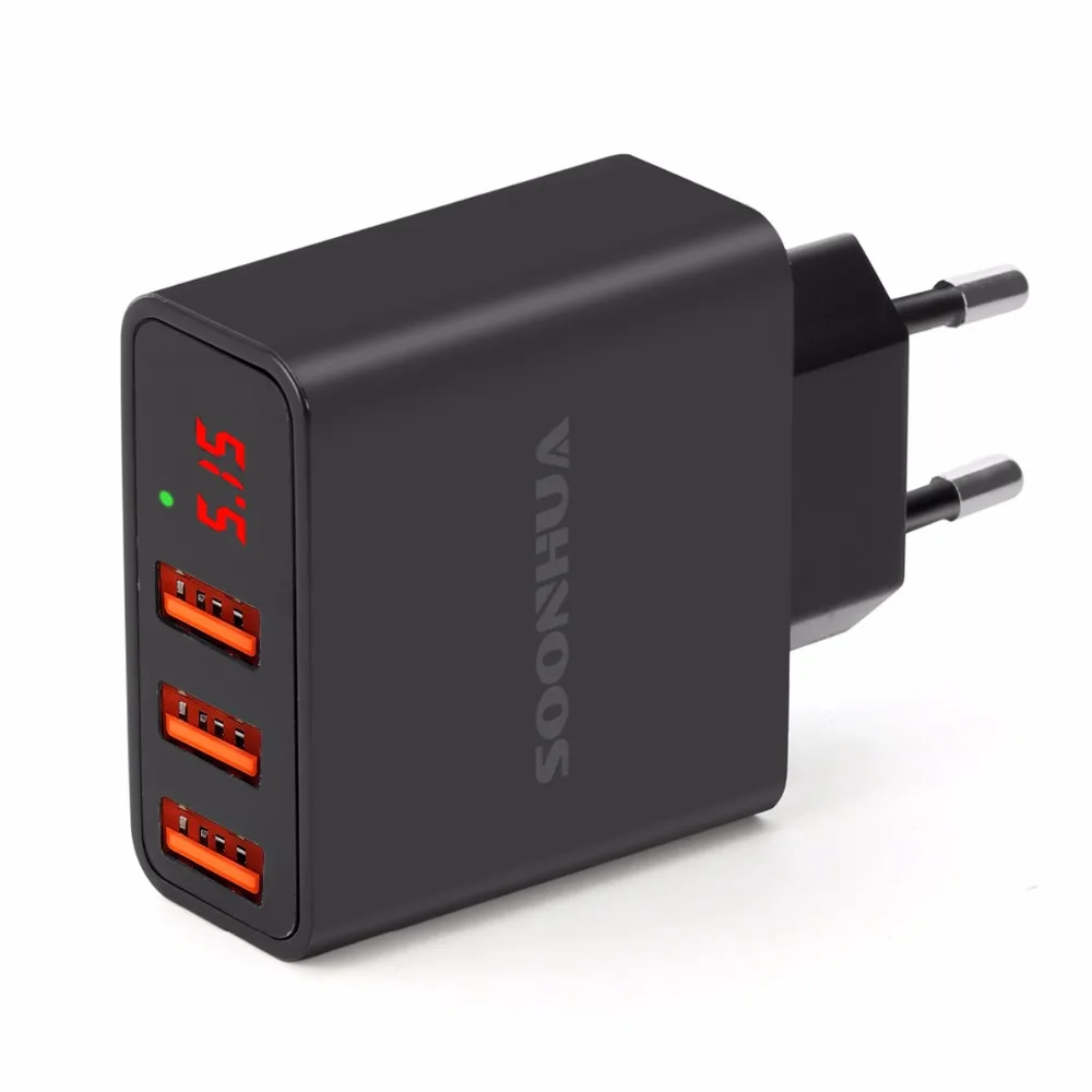 SOONHUA ABS противопожарный 5V 3.4A 3 порта USB Универсальное быстрое зарядное устройство