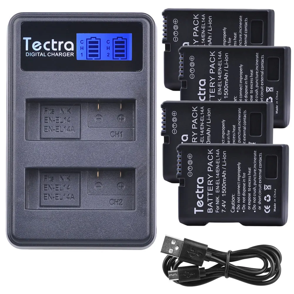 1400mAh 4 шт EN EL14A EL14 батарея для Nikon D3400 D3300 D3100 D5600 D5200 D3200 P7000 ENEL14 + LCD USB двойное зарядное