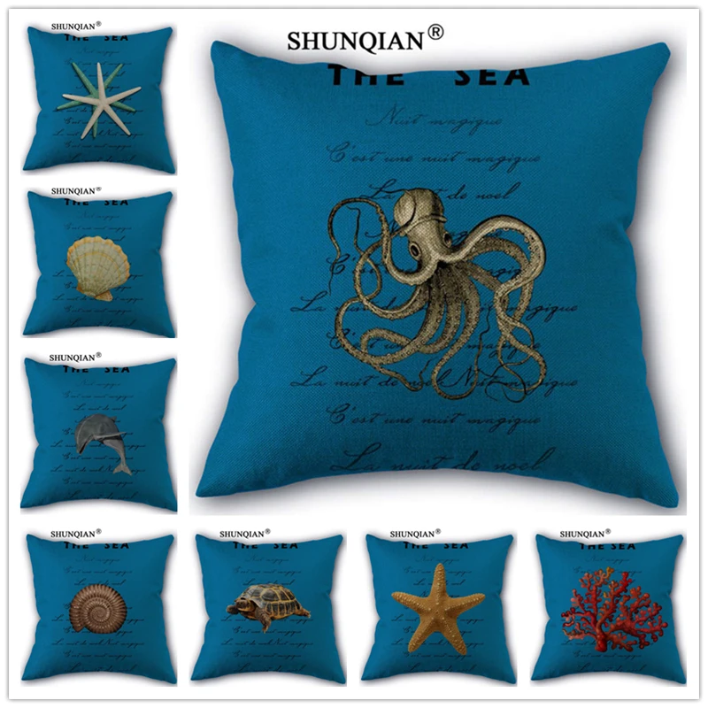 

Linen Cotton Seabed creatures Pillow Cover Custom Print Home Decorative Pillows Cases 45x45cm one side YSJ417-7