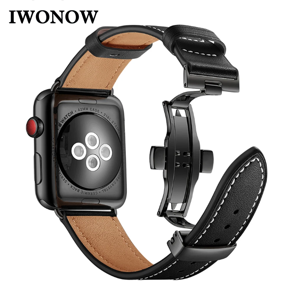 IWONOW масляный кожаный ремешок для часов iWatch серии 5 4 3 2 1 Apple Watch 44 мм 42 мм 40 мм 38 мм ремешок с бабочкой и пряжкой Correa Aple