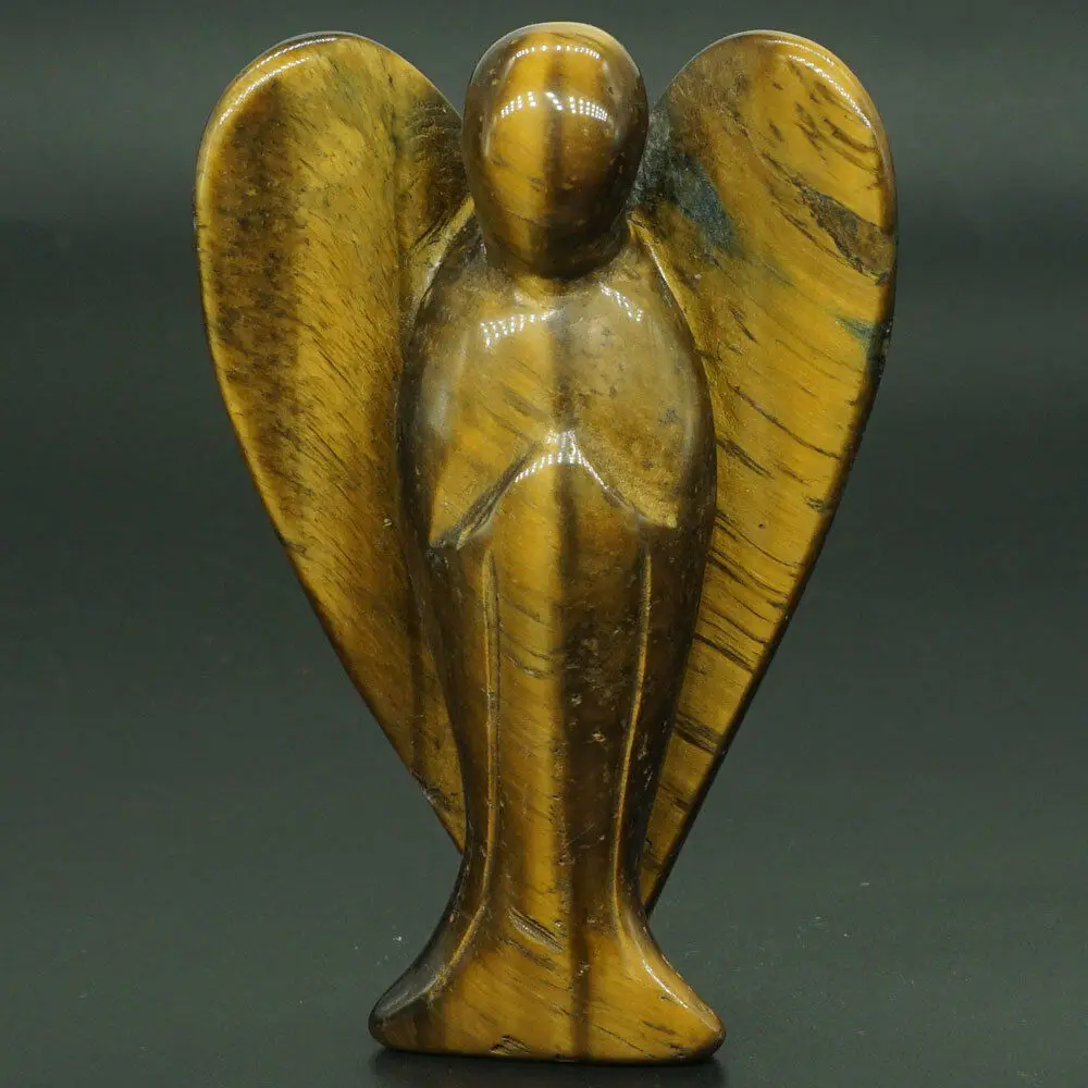 

Статуэтка ангела миниатюрная резная натуральный желтый тигровый глаз камень исцеляющая статуя кристалл украшение дома аксессуары 3 дюйма