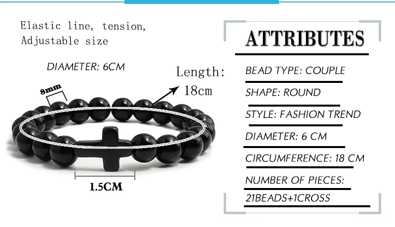 Fashion Men Natural Volcanic Stone Bracelet Classic Cross Beads Meditation Prayer Strand Bracelets Bangle for Women Yoga Jewelry
