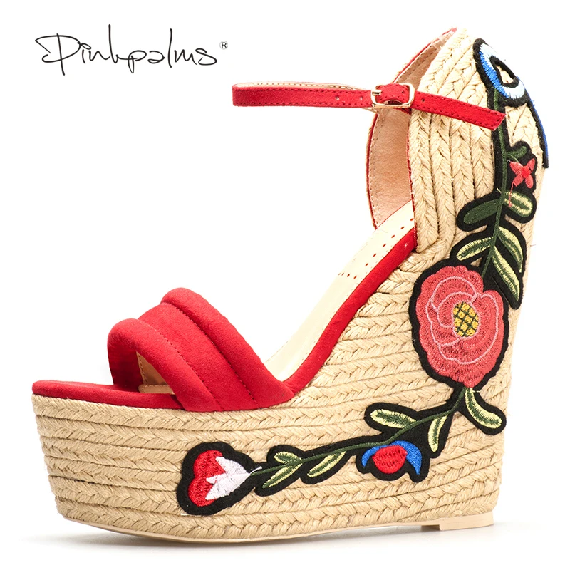 Розовые ладони женская летняя обувь вышитые замши на платформе espadrille цветок