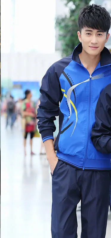 MEN BLUE Для мужчин весенний спортивный комплект для бега Открытый с длинным рукавом комплект для бега Training Спортивный костюм мужской спортивной 69 - Цвет: MEN BLUE