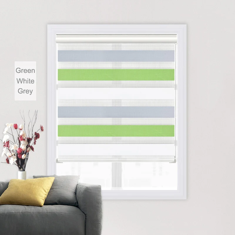 Green white Grey SUNFREE Пылезащитная система Zebra жалюзи двойной слой полупрозрачные рулонные жалюзи Индивидуальный размер жалюзи для гостиной спальни - Цвет: Green white Grey