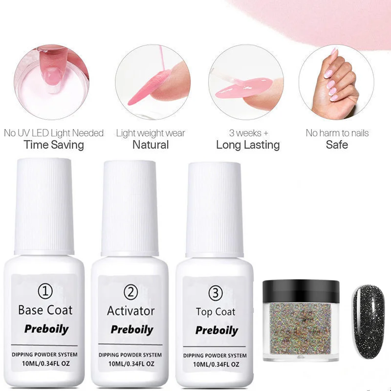 4pcs Set20 4 шт погружающийся порошок для ногтей, система погружения, набор для нейл-арта, Dip порошок, 10 мл, Dip основа, топ, активатор, жидкость, натуральный, сухой, без лампы - Цвет: 4pcs Set20