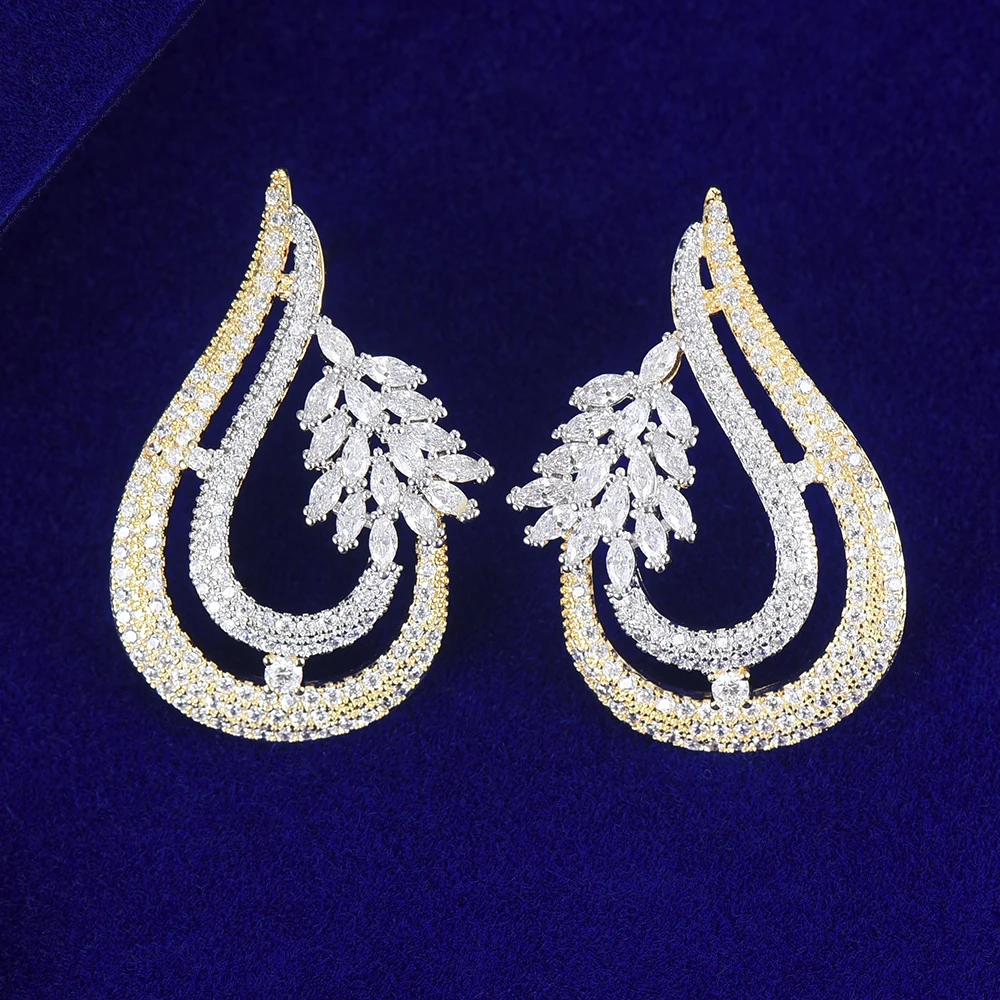 GODKI 31mm Trendy Luxury Waterdrop Stud Earring with Full Micro Cubic Zircon for Women Wedding - 3 Tone, CZ African Dubai Bridal Earring image 2