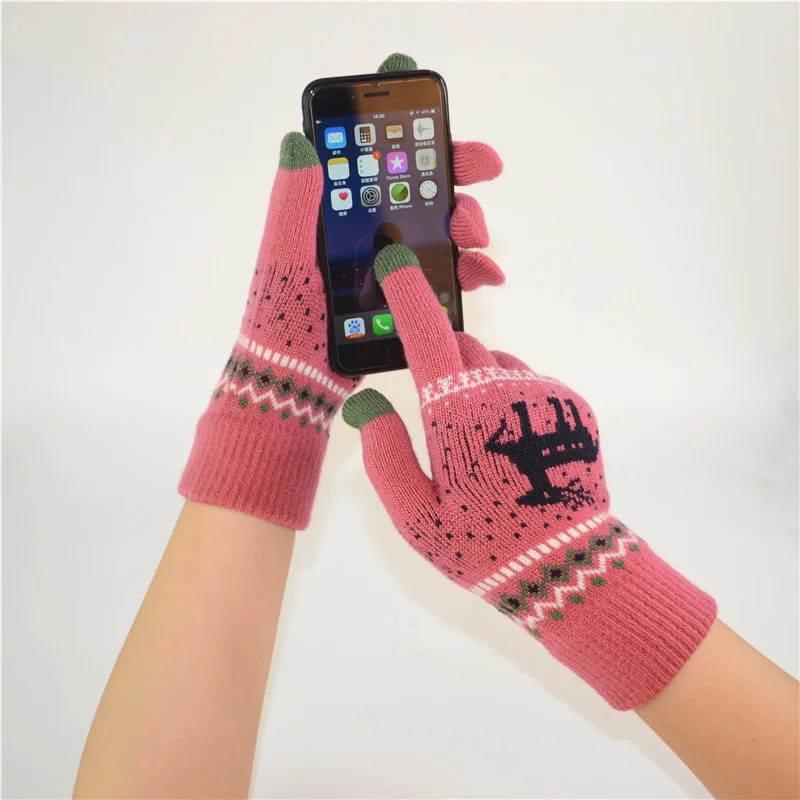 

Christmas Touch Screen Gloves Women Men Warm Winter Stretch Knit Mittens Wool Full Finger Guantes Female Crochet Mitt 1 Pairs