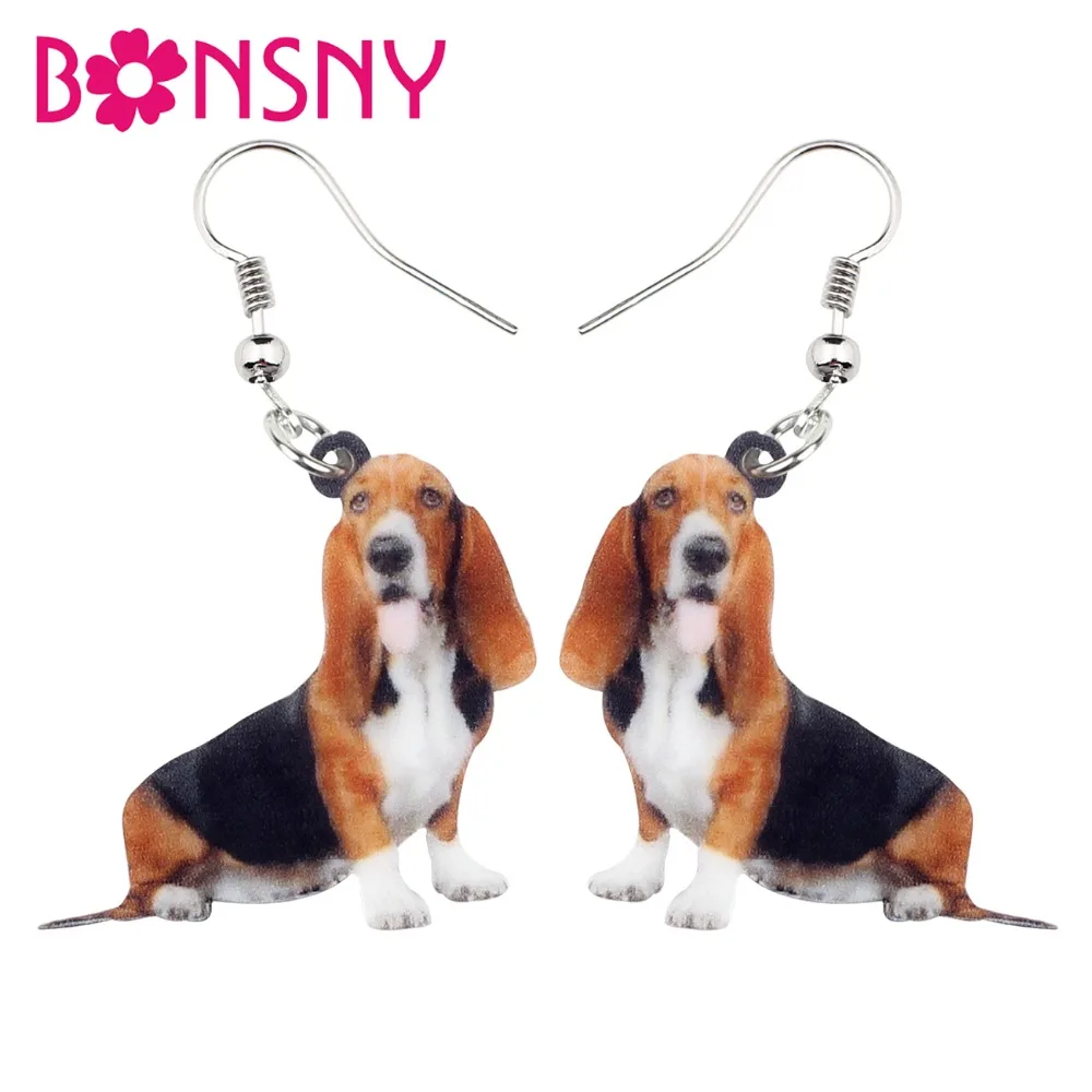 Bonsny Statement Acrylic Cartoon Basset Hound Dog Earrings Dangle Drop Novelty Animal Jewelry For Women Girls Gift Accessories | Украшения