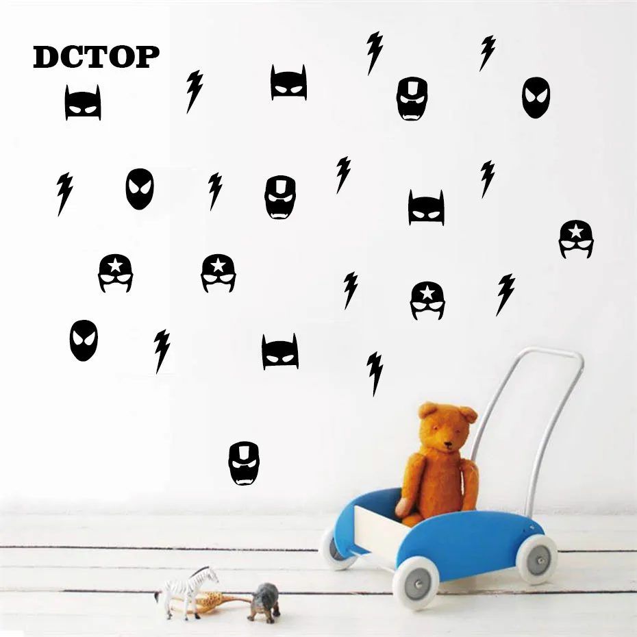 Creative Black Ironman Spiderman Batman Face Wall Decals Stickers Home Decor Nursery Baby Children's Kids Bedroom | Дом и сад