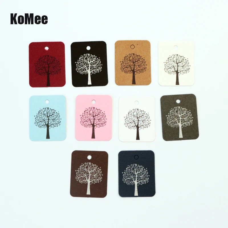 

New 500Pcs/lot 8Colors Kraft Jewelry Tag 2.6*3.3cm Tree Design HangTags Rectangle Shape Paper Jewelry Card Price Tag Label