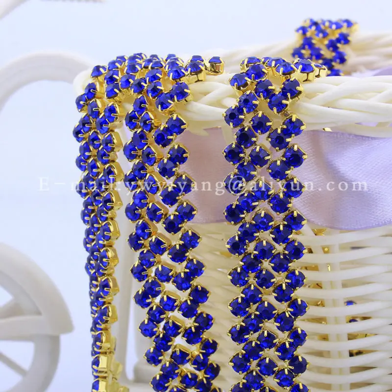 5 ярдов сапфировые Стразы цепочки для обрезки аппликация ремешка Золотое