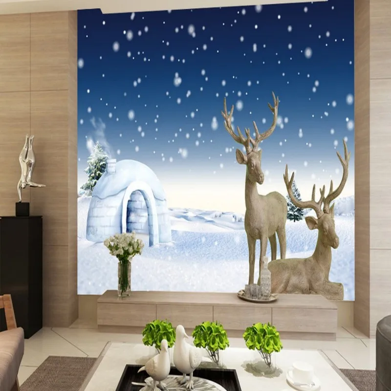 Dropship Colomac Custom Wallpaper Elk Sika Deer Winter Snow Scene for Kids Room Wall Mural Papel Tapiz Para Pared | Обустройство дома