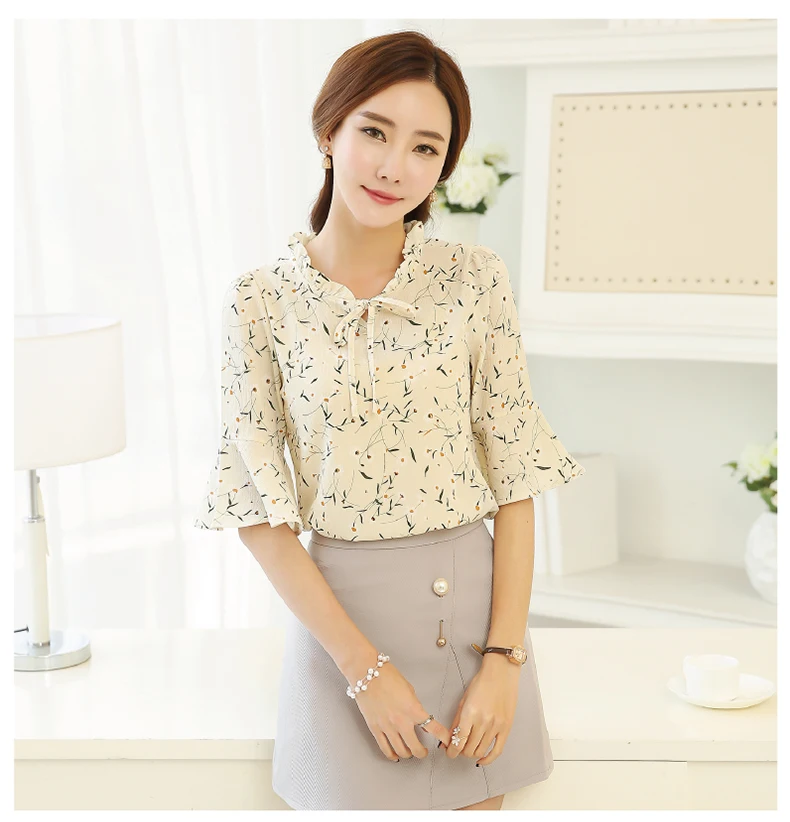 Новый 2018 с модным принтом Для женщин блузки рубашка шифоновая блуза рукавами