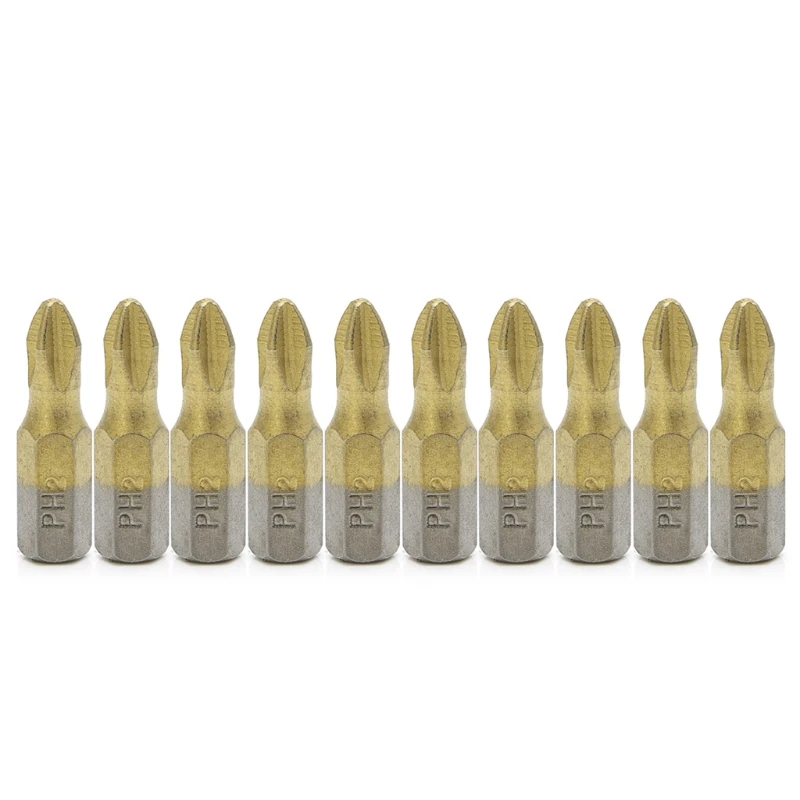 10 Pcs 1/4&quot Titanium Coated Anti Slip Hex Shank PH2 Screwdriver Bit 25mm | Инструменты