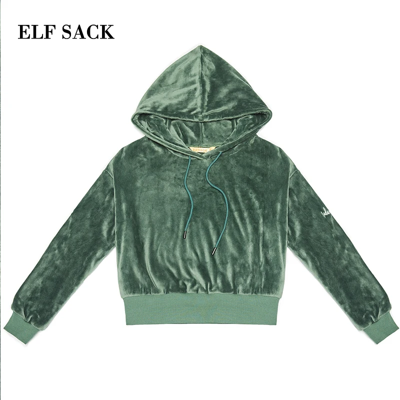 Женский трикотажный свитер ELFSACK свободный Однотонный с капюшоном большие