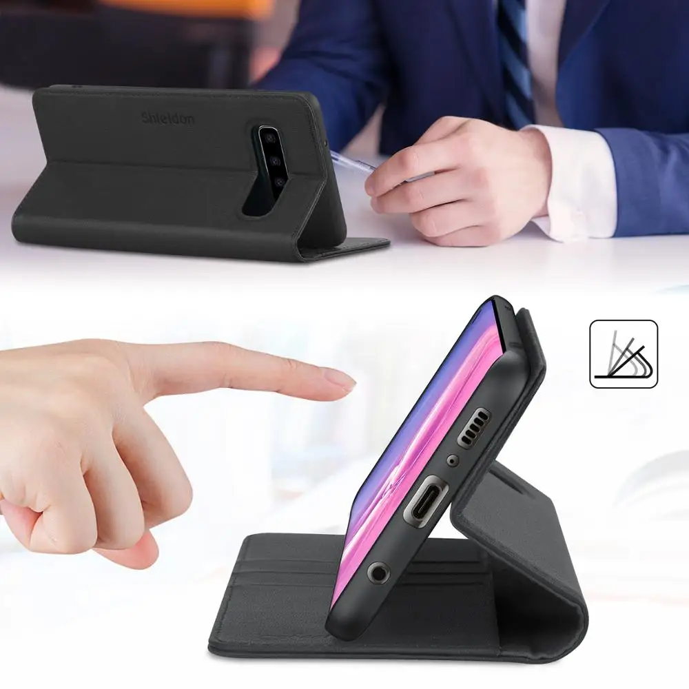 Чехол-бумажник SHIELDON для Galaxy S10 Plus, чехол из натуральной кожи с блокировкой RFID, слот для кредитных карт, раскрывающийся Магнитный чехол для S10P