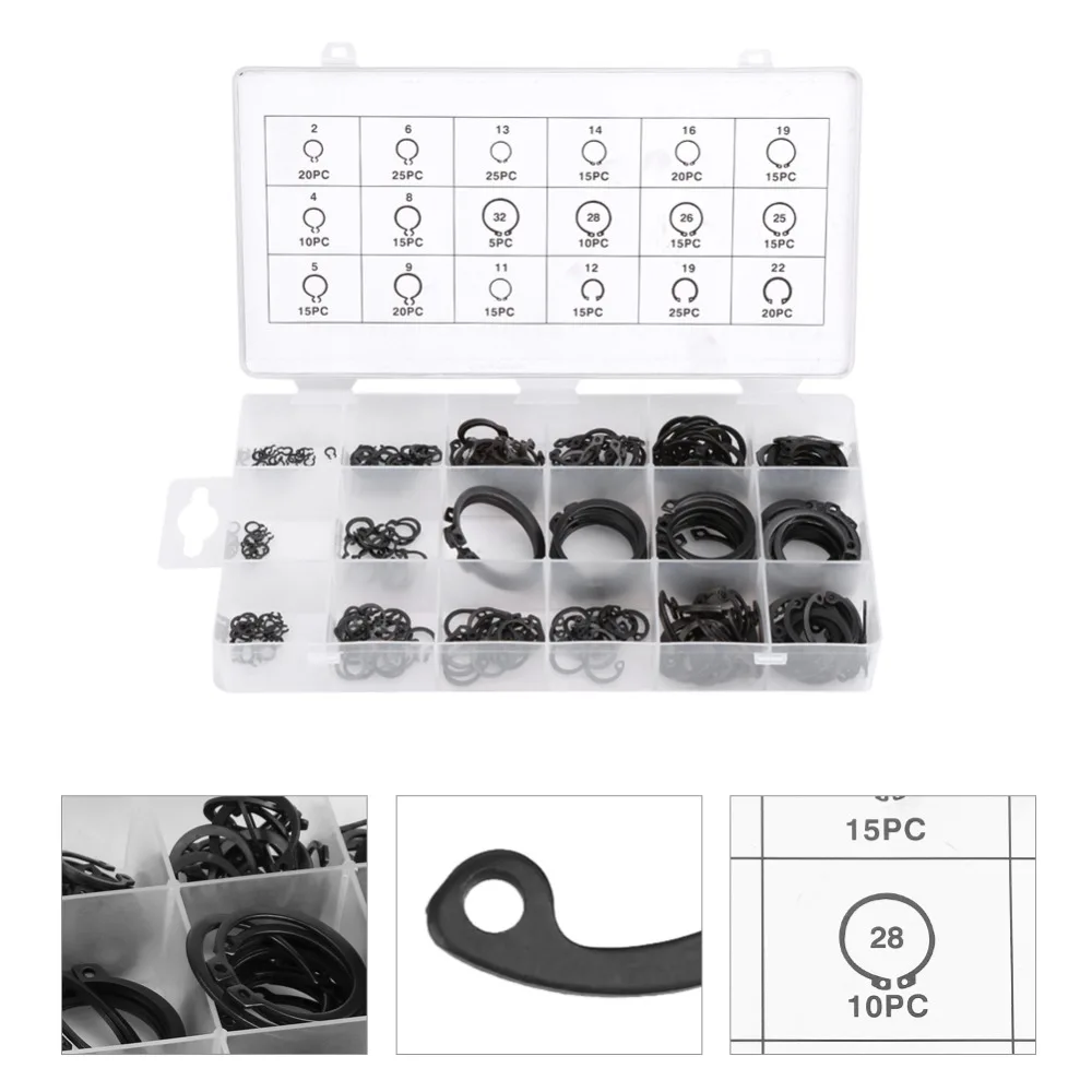 300Pcs 2-32mm E-Clip Snap Circlip Kit External Retaining Ring Assortment Set | Обустройство дома
