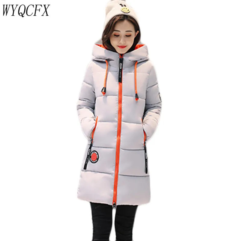 Осенне зимняя куртка Женская Длинная с капюшоном вниз хлопок тонкое пальто 2019