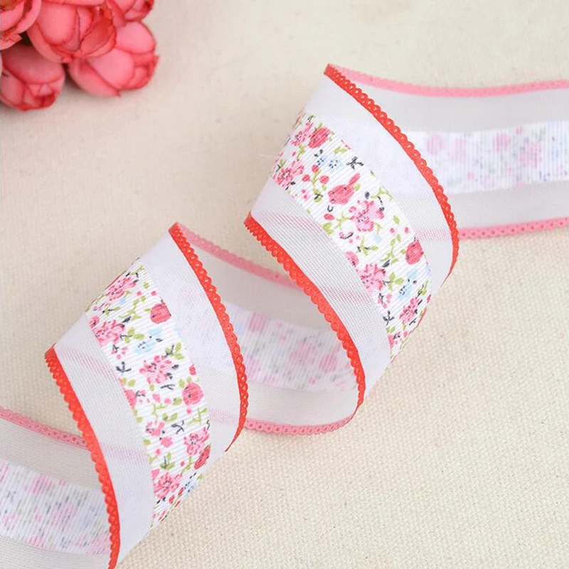 Лента из органзы с цветочным принтом 38 мм | Дом и сад