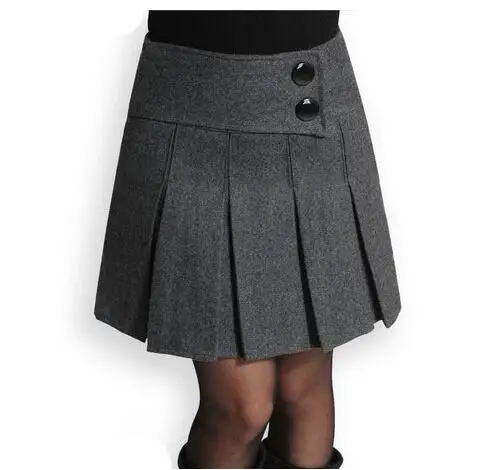 Женская короткая юбка с завышенной талией Серая шерстяная плиссировкой высокой