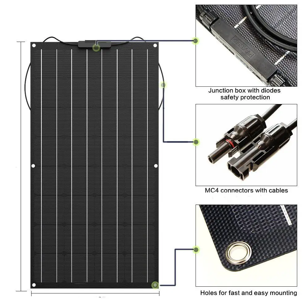 1pcs ETFE Panel Солнечная панель 400 Вт 300 Вт 200 Вт 100 Вт 18 в 24 В Гибкая солнечная панель для 12 в зарядное устройство монокристаллический элемент 1000 Вт комплект домашней системы - Цвет: 1pcs ETFE Panel