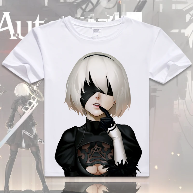 Женская/мужская футболка с круглым вырезом Nier Automata хлопковая коротким рукавом и S