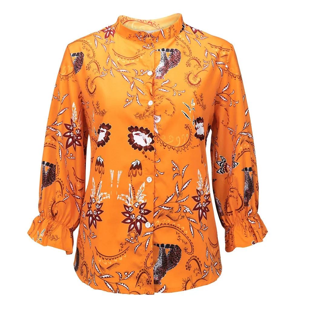 JAYCOSIN Blouse Womens Button sexy V-Neck Floral Print Tops Ruffle Sleeve Summer Shirt Blouses Femme Streetwear 2019 new fashion | Женская