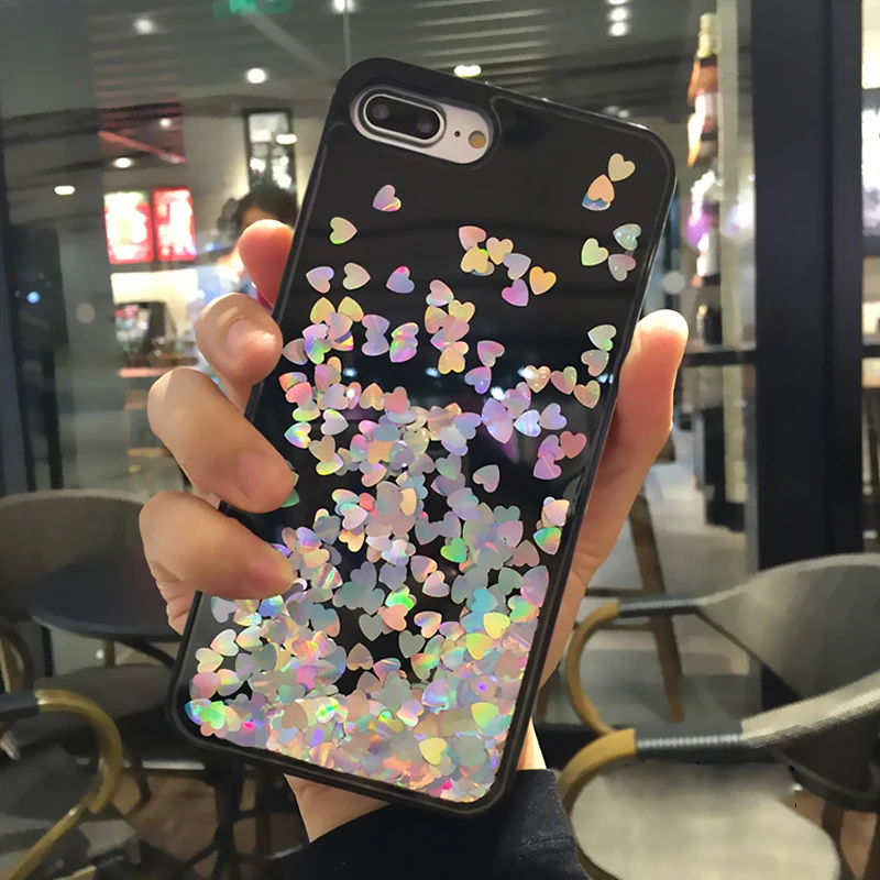 Для iphone 8 plus чехол с блестящим сердечком и динамическим жидким покрытием для iPhone7