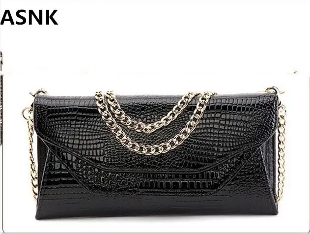 Брендовая женская сумка ASNK кожаная через плечо с крокодиловым узором вечерний
