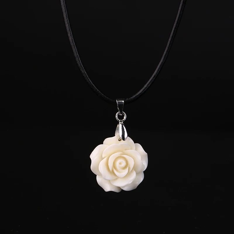 Горячая натуральная кожа цепь коралловый красный/розовый/белый цветок розы