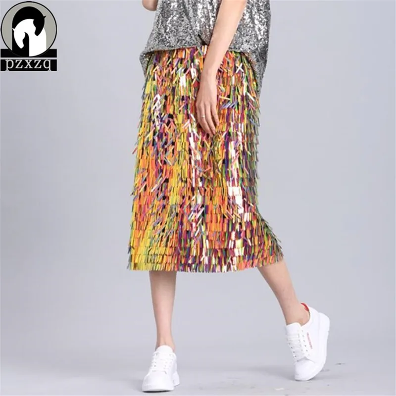 Женская короткая юбка с блестками однотонная прямая в этническом стиле золотой