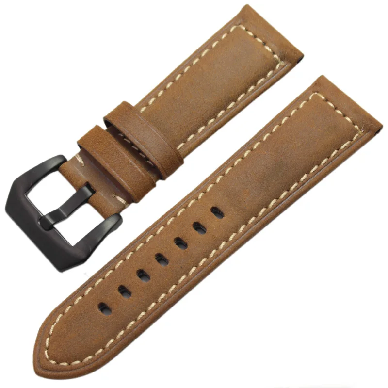 Brown black buckle Натуральная кожа Ремешки для наручных часов для мужчин Высокое качество Толстые часы ремешок 22 мм 24 мм коричневый черный наручные часы ремень пряжка для Panerai - Цвет ремешка: Brown black buckle