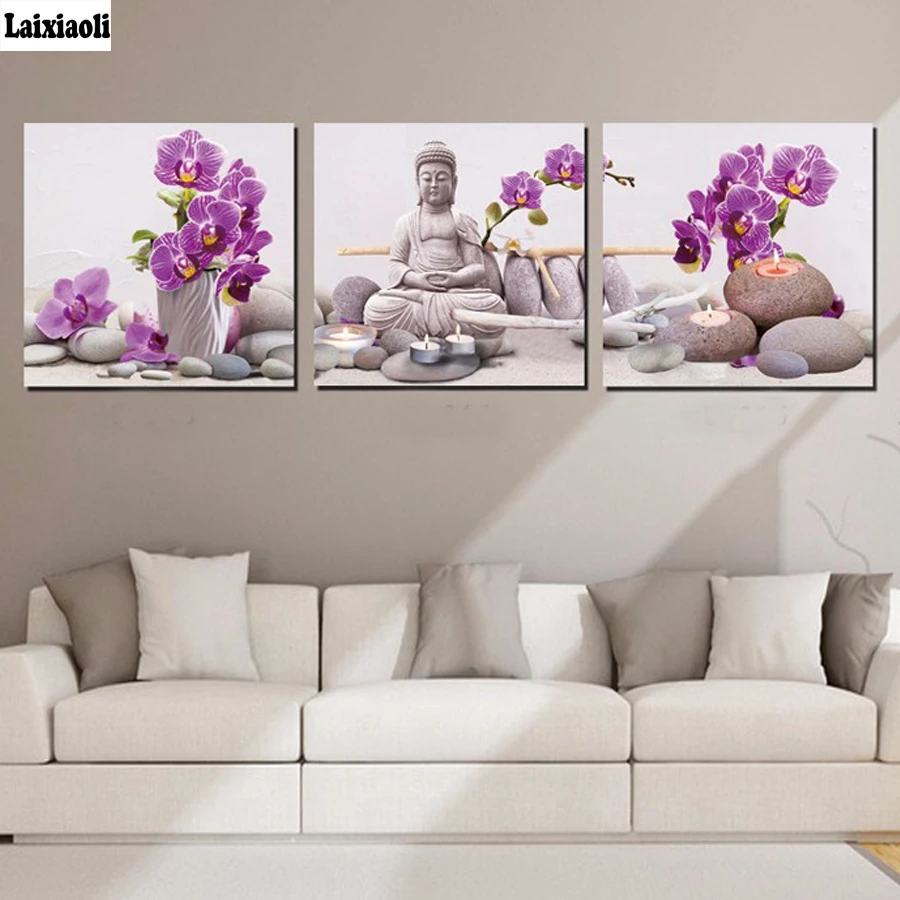 

3pcs 5d diy diamond painting Full square Diamond Embroidery,Buddha orchid stone 3d pictures,Stitch Cross,Handmade,Mosaic,decor