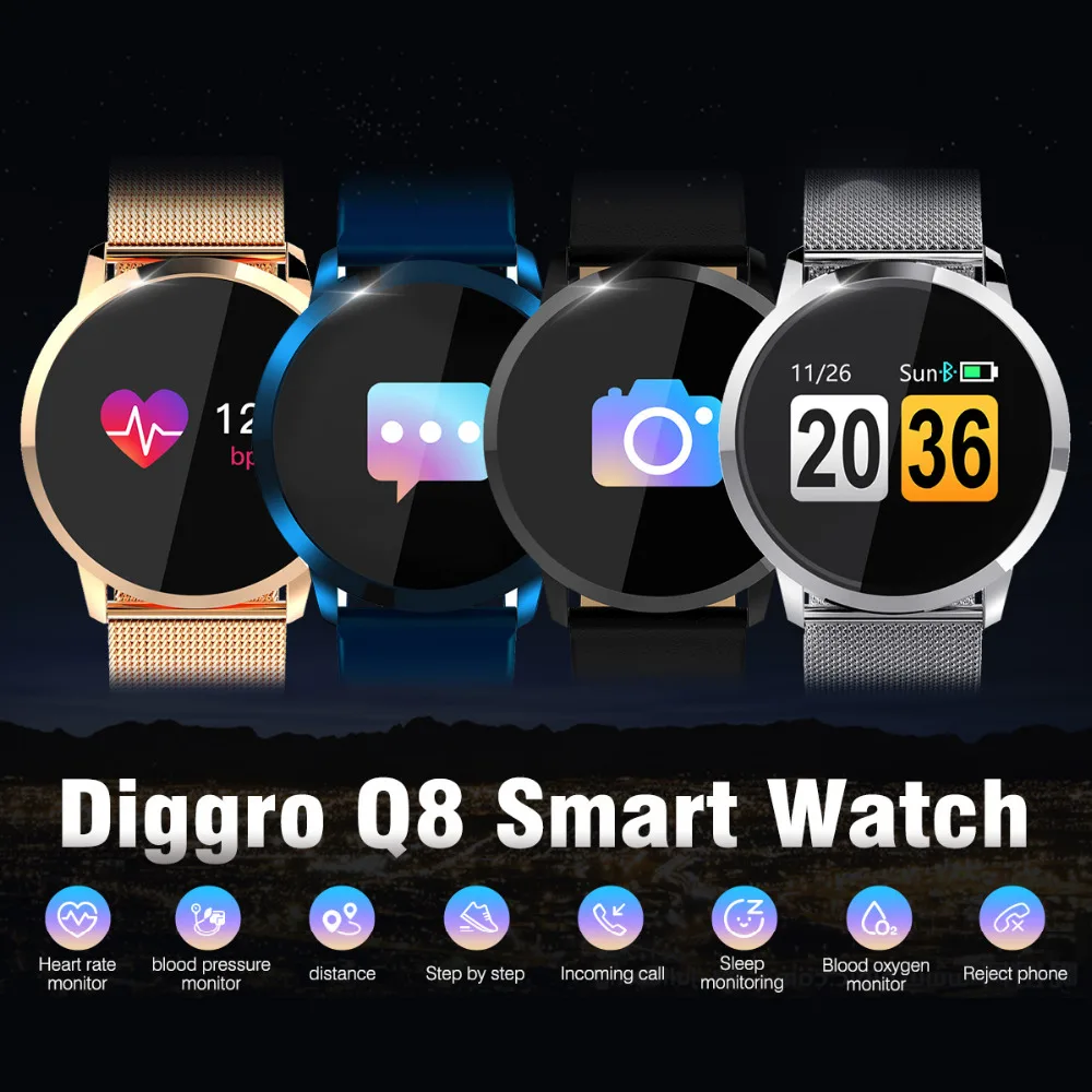 Смарт часы Diggro Q8 с цветным OLED экраном водонепроницаемый фитнес трекер женские